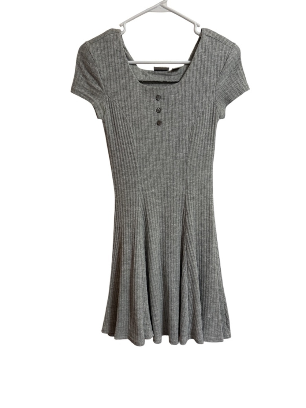 NEXT LEFT Gray Ribbed Short-Sleeve Knit Dress